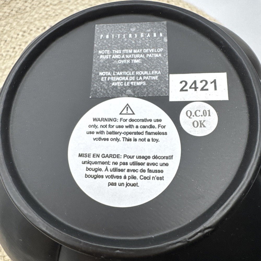 Pottery Barn Halloween Candle Holder Black Metal Jack O Lantern Small 7.5" New - Picture 5 of 5